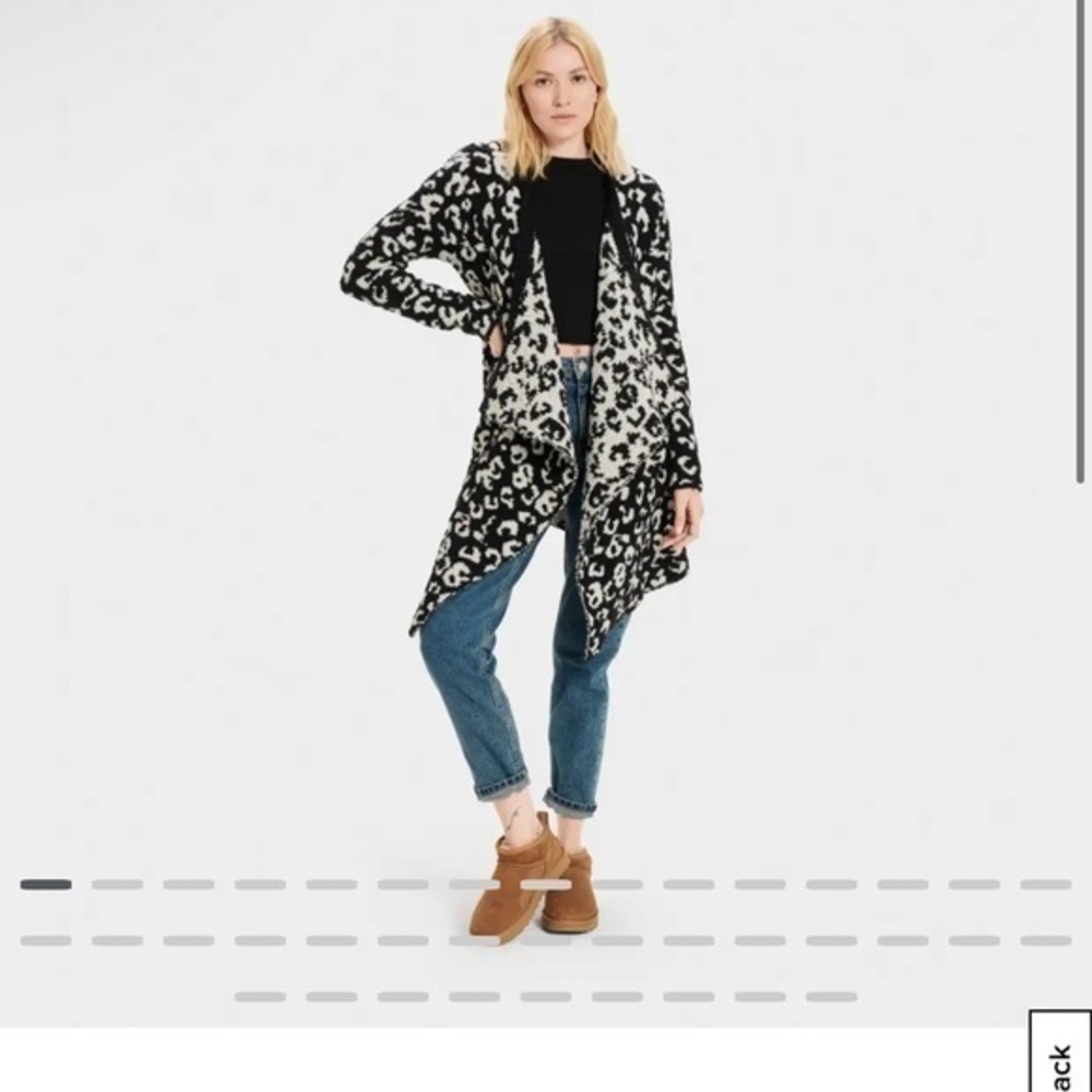 Black and White Leopard Open-Front Women's Sweater Cardigan